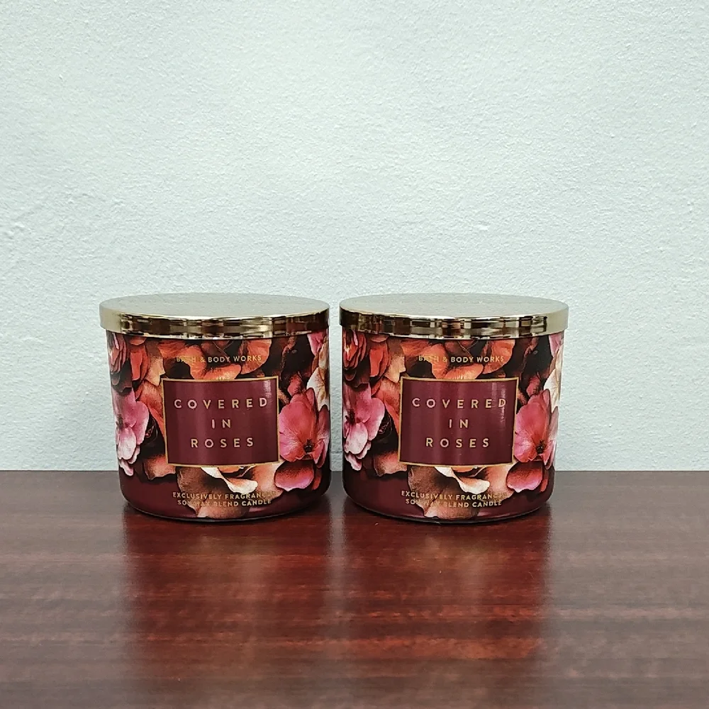 Bath & Body Works COVERED IN ROSES 3-Wick Candles - Set of 2 - Picture 1 of 5